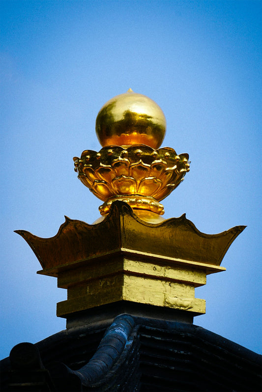 A golden cup on top of a building